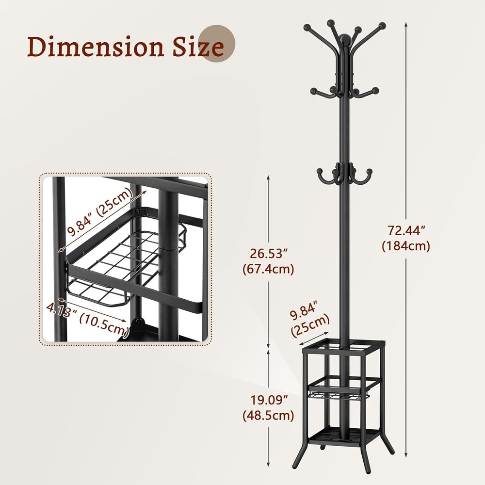 FAVOOSTY Coat Rack Freestanding,Coat Rack Stand with Umbrella Holder,Metal Co...