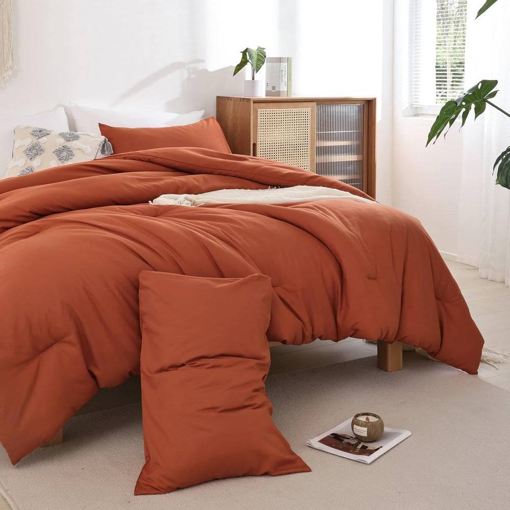 ROSGONIA California King Comforter Set Burnt Orange, 3 Pieces Bedding Quilt