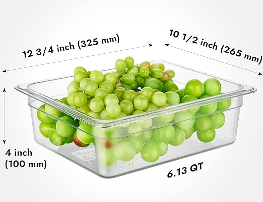 CURTA 6-Pack 1/2 Size 4" Deep NSF Polycarbonate Food Pans | Dishwasher &...