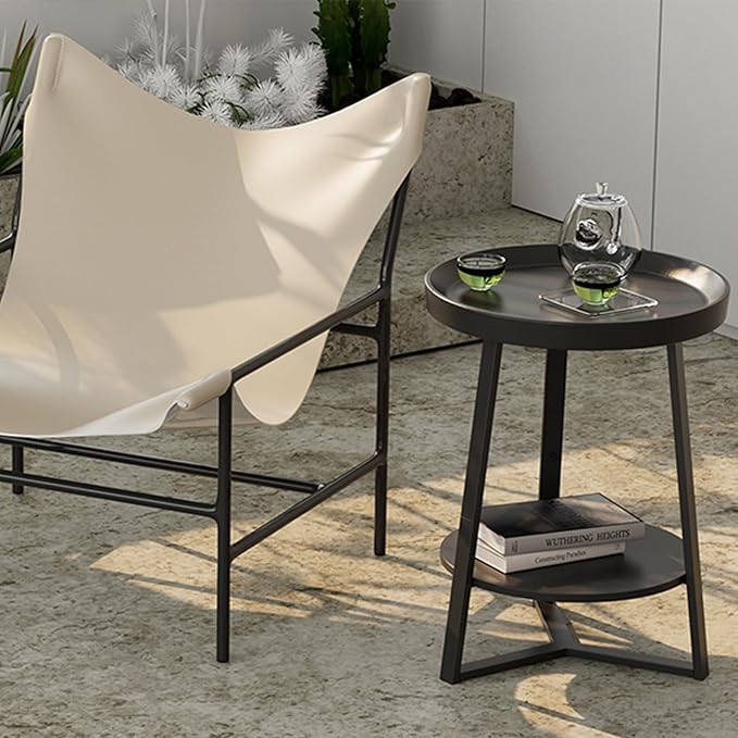 Gadroad Round End Table with Storage Shelf, 2 Tier Farmhouse Side Table Night...