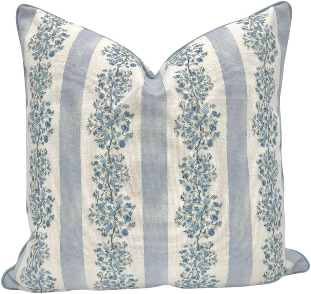 Jillien Harbor “The Juliet” Floral Block Print Pillow Cover – Soft Blue and O...