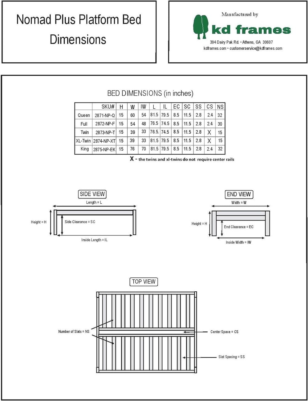 KD Frames Nomad Platform Bed - Full Bed Frame - Unfinished Wood Bed Frame - M...
