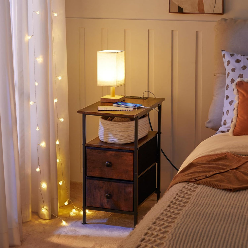 HOOBRO End Table with Charging Station, Narrow Side Table, Nightstand with 2 ...