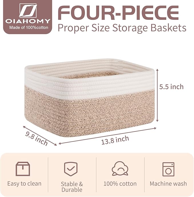 OIAHOMY 4 Pack Storage Baskets for Organizing, Small Bins for Shelves, Cute