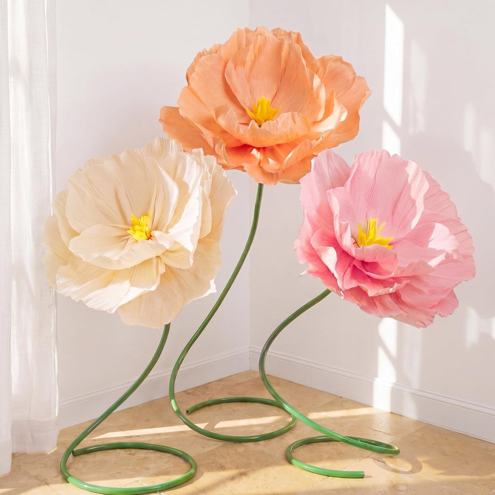 3 Pcs 5ft Large Paper Mix Color Poppy Flower Giant Artificial Poppy
