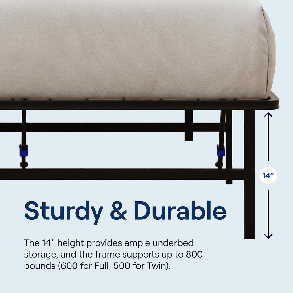 Siena Foldable Metal Platform Bed Frame, Twin XL, 14" Height, Tool-Free