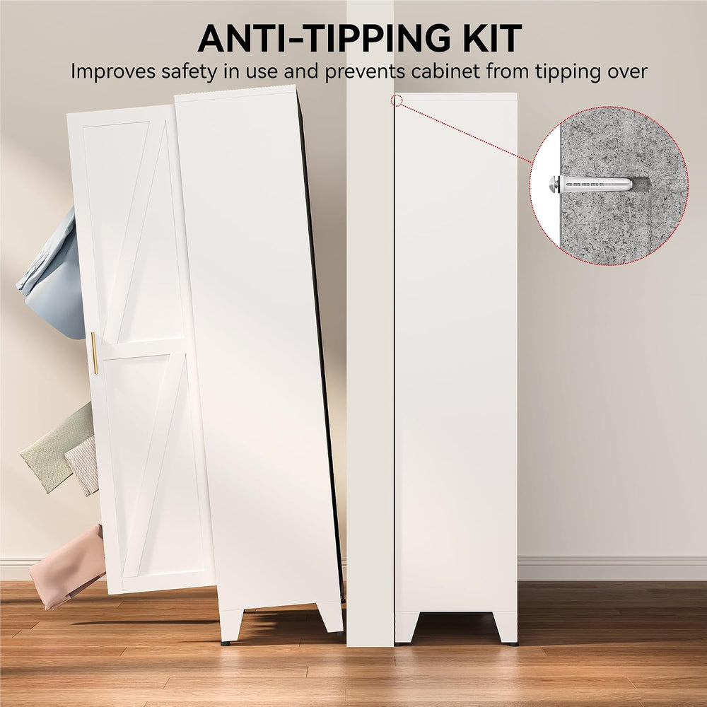 COFaR 71" Metal Wardrobe Closet with Adjustable Shelves & Hanging Ro...