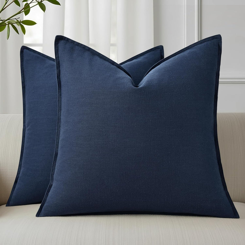 decorUhome Fall Navy Blue Linen Throw Pillow Covers 22x22 Set of 2