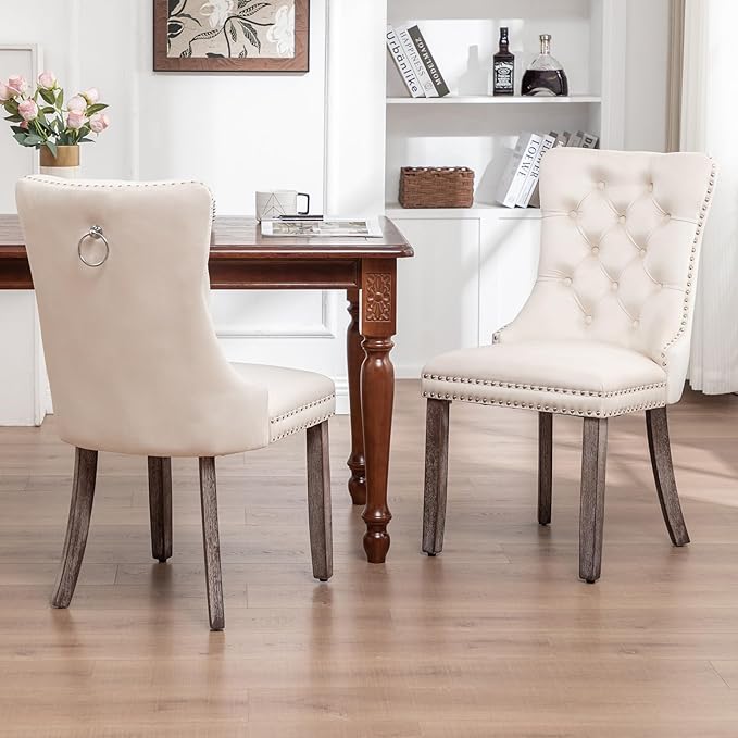 Velvet Dining Chairs Set of 6, Upholstered Dining Room Chairs with Nailhead R...