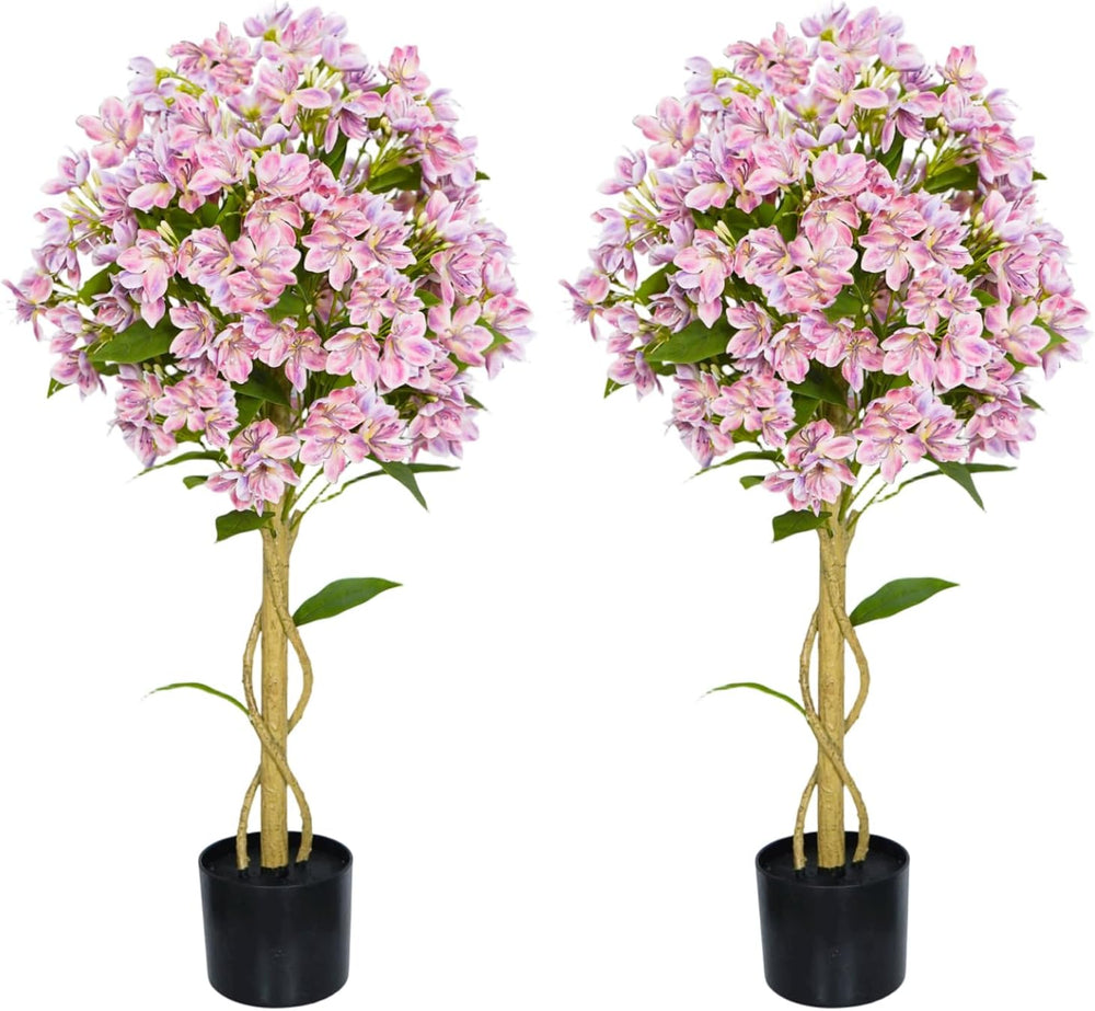 2 Pack Artificial Jasmine Flower Tree, 3FT Tall Faux Pink Potted Plant, UV Re...