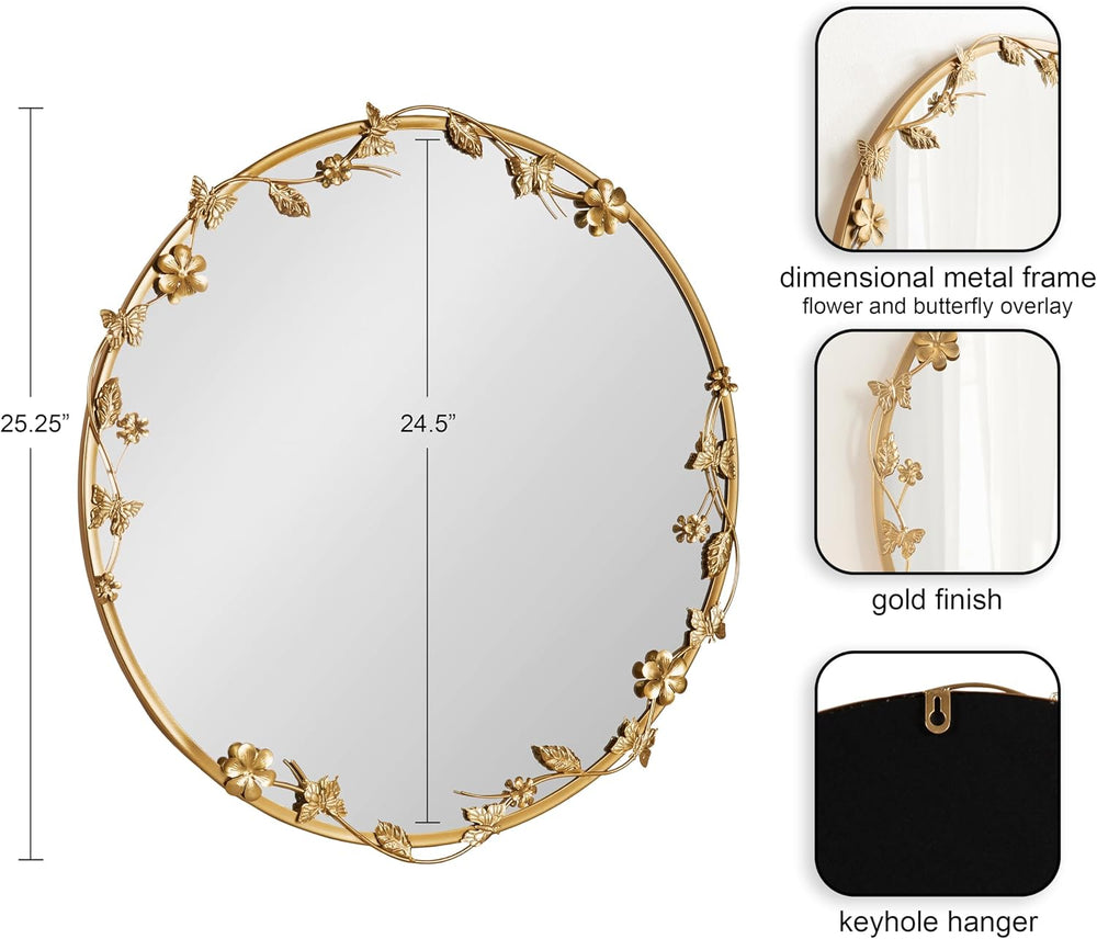 Kate and Laurel Rosella Modern Ornate Round Wall Mirror, 26 Inch Diameter, Go...
