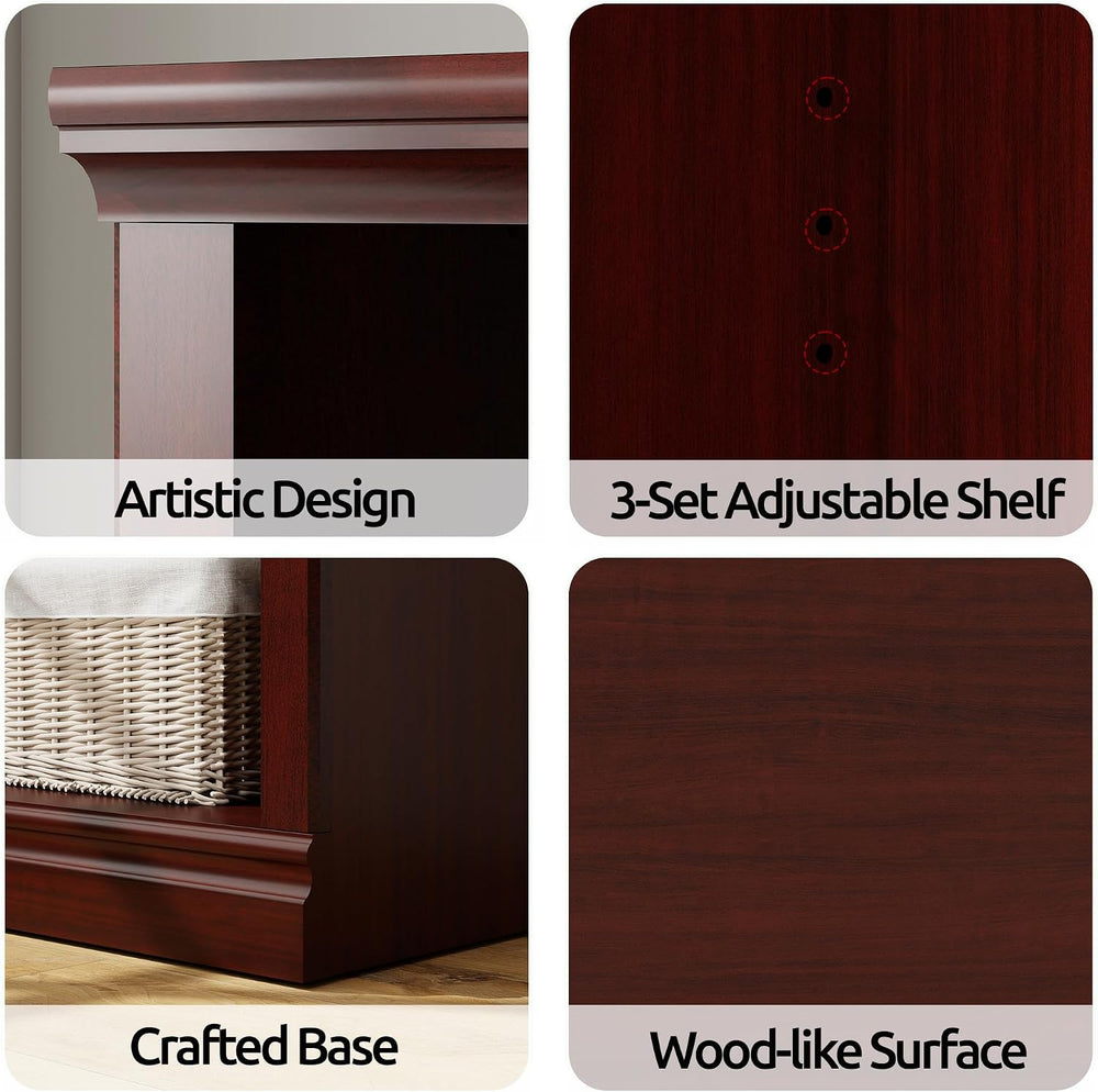 70" Tall Mahogany Bookcase, 5 Tiers Narrow Bookshelf for Living Room | 1...