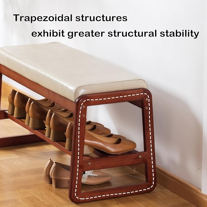 Shoe Rack Bench, Solid Wood Entryway Bench, Shoe Storage with Cushion Seat fo...
