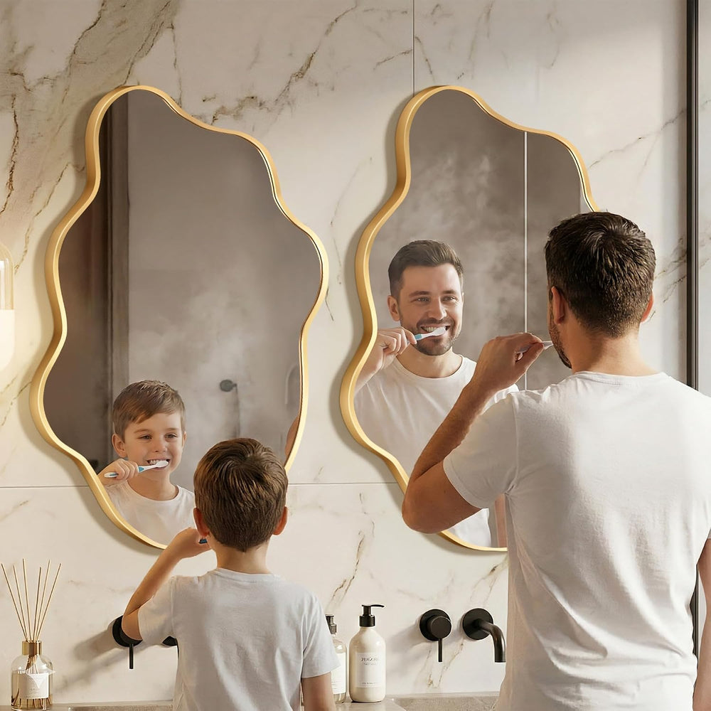 Gold Irregular Wall Mirror, Asymmetrical Bathroom Mirrors for wall