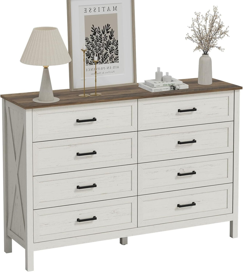 LYNSOM Farmhouse 8 Drawer Dresser for Bedroom, 55 Inch Wide Wood Rustic Chest...