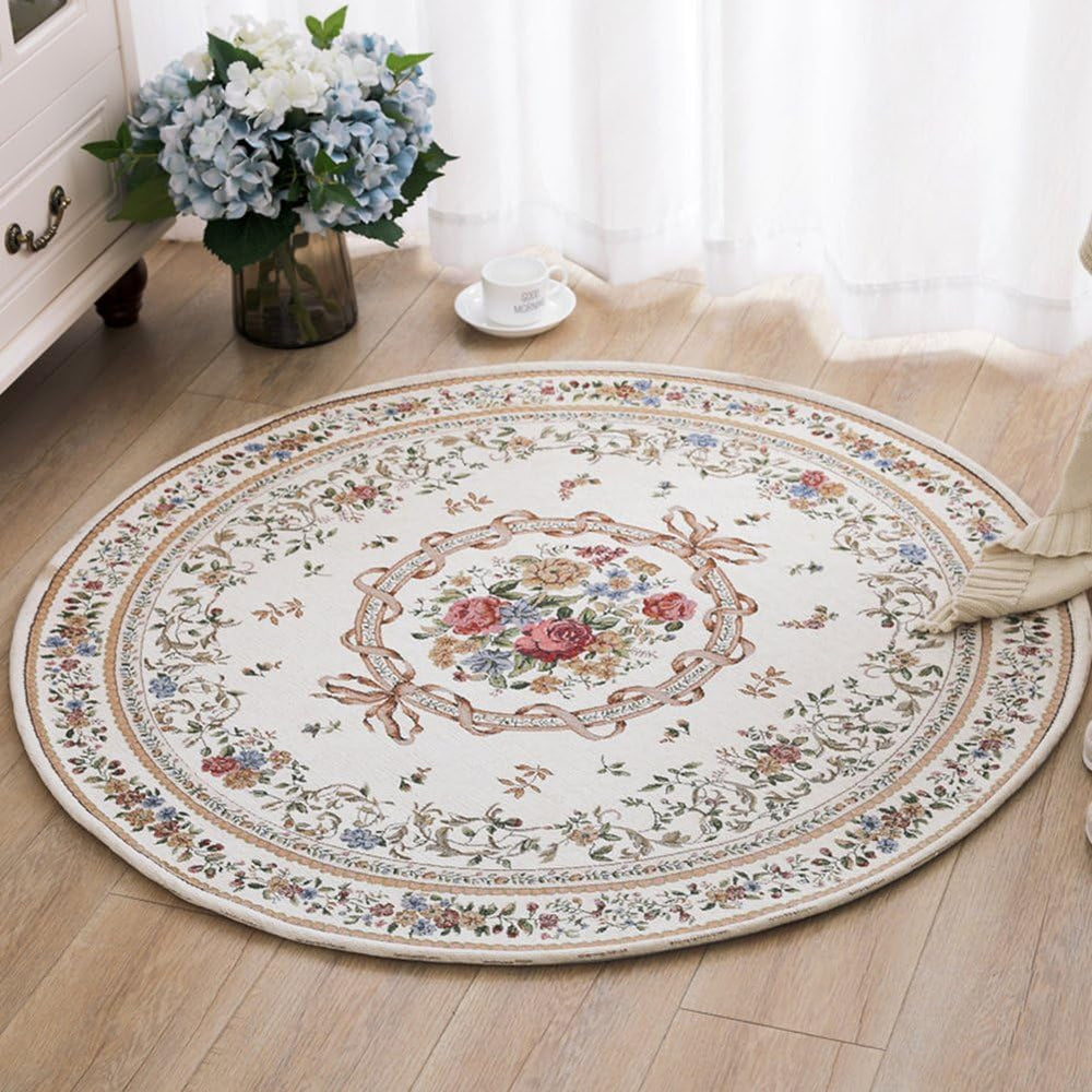 UKELER Luxury Soft Rustic Floral Round Area Rugs for Dinning Room Living Room...