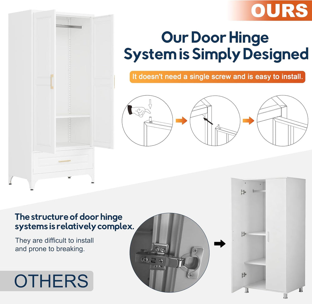 71" Armoire Wardrobe with Drawer and Hanging Rod