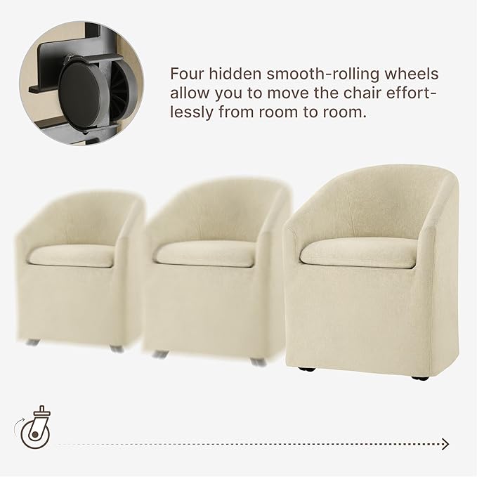 Upholstered Dining Chairs with Casters, Washable Cover Modern Dining Room Cha...
