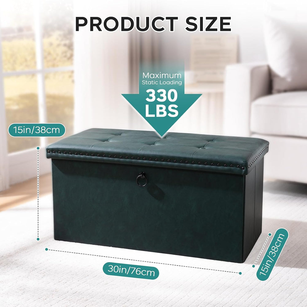 oakvivo Folding Storage Ottoman Bench, Leather Foot Rest Stools with Rivet De...