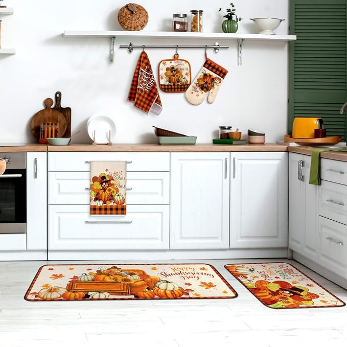 Fanfanwin 10 Pcs Fall Thanksgiving Turkey Kitchen Decor Set Kitchen Towels Pot