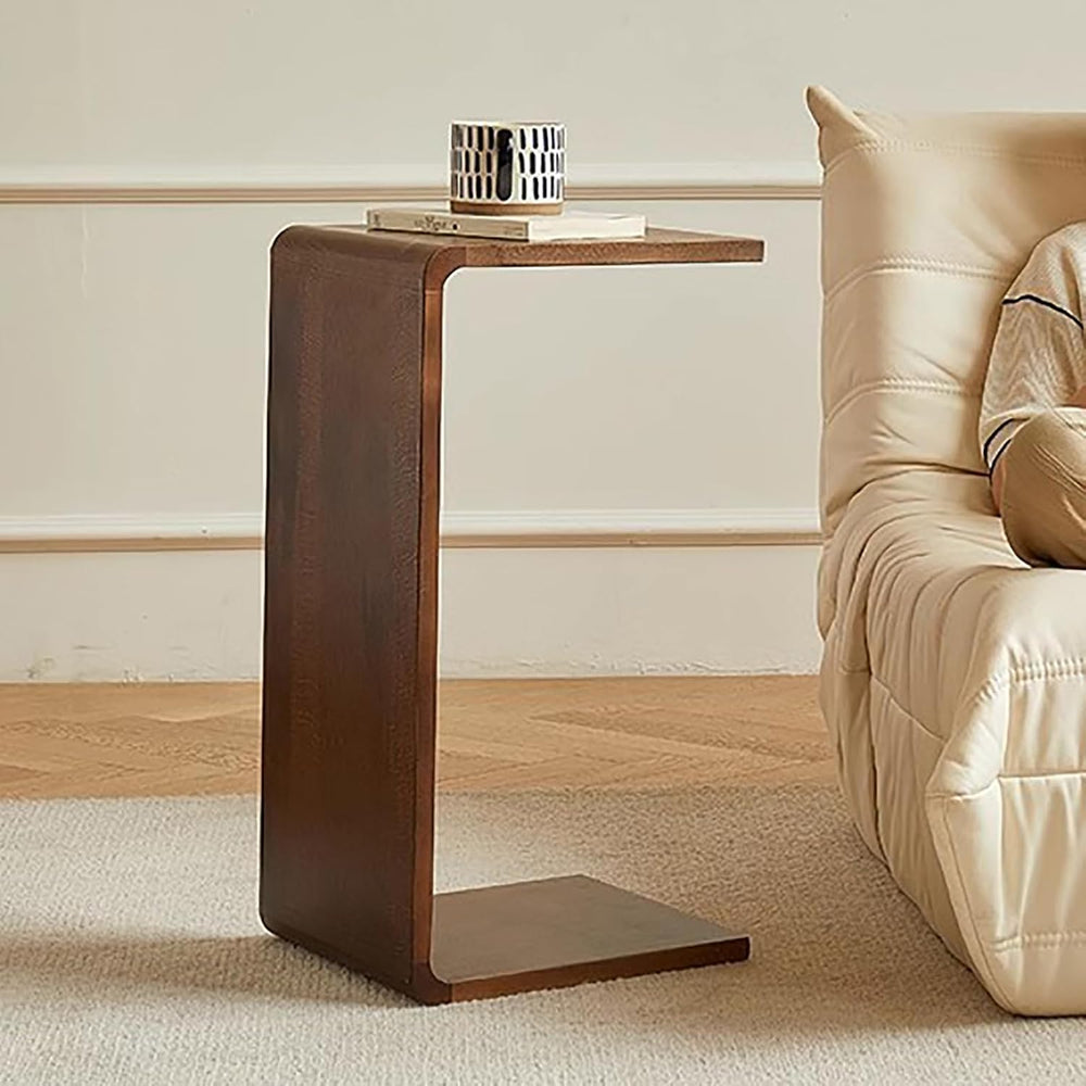 Solid Wood End Table for Couch,C Shaped Side Table Slide Under Sofa Table for...