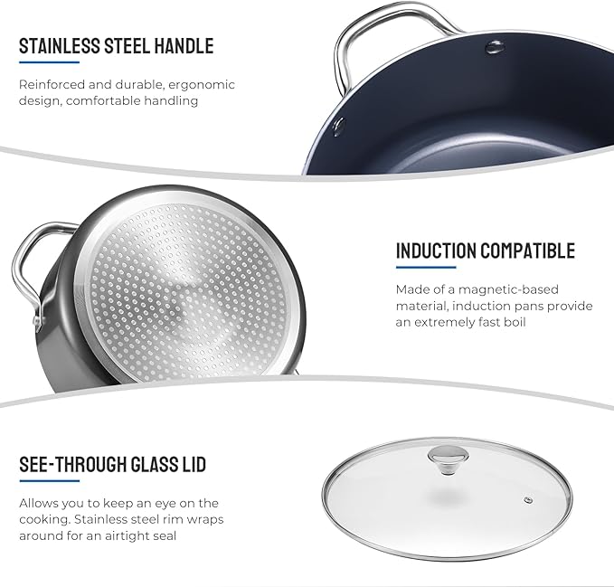 Induction Cookware Set 6-Piece, Stackable Kitchen Cooking Pots Set, 6qt 4.8qt...