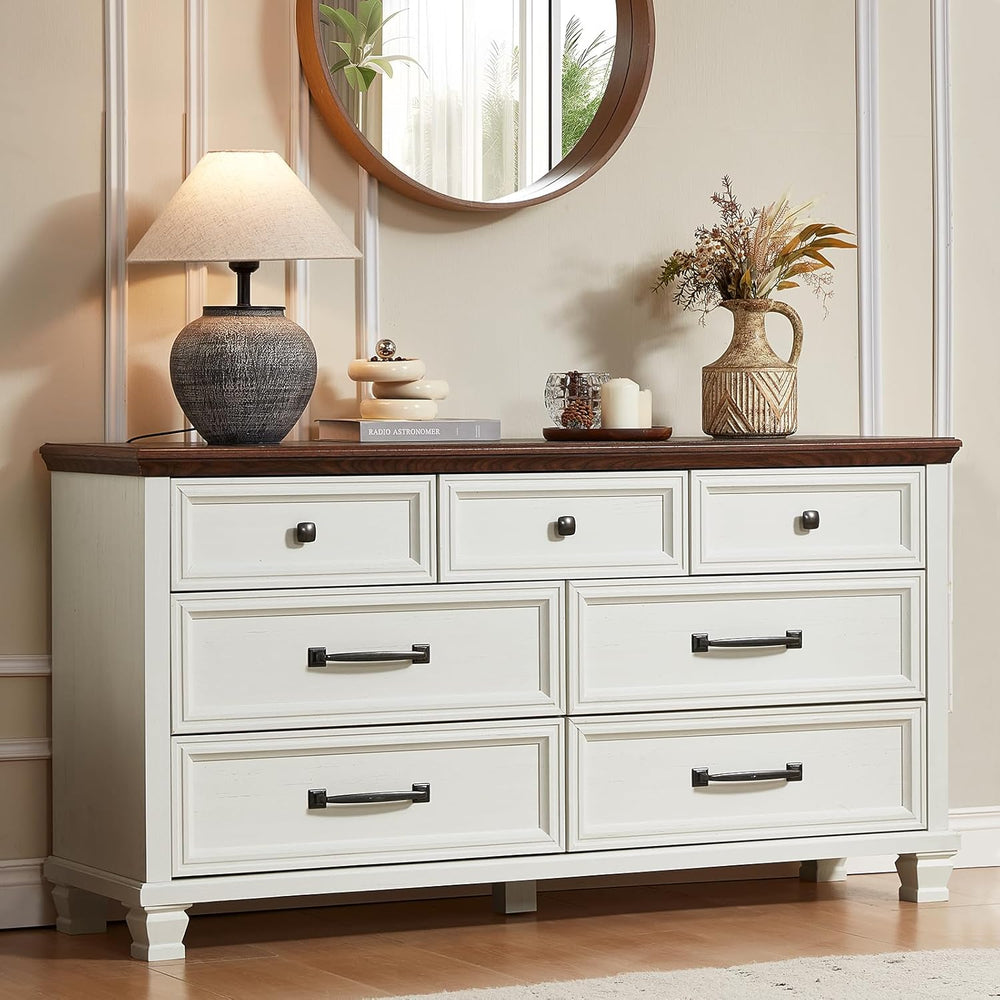 SAVOR LIFE Farmhouse Dresser and Nightstand Sets 3 Piece, White
