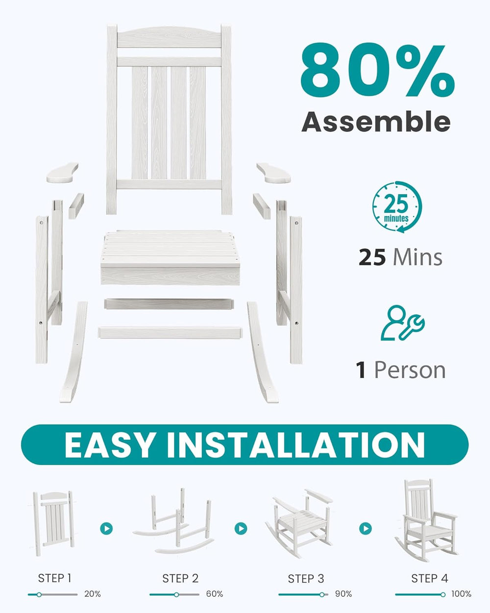 SERWALL Oversized Outdoor Rocking Chairs Set of 2, Oversized HDPE Porch Rocke...
