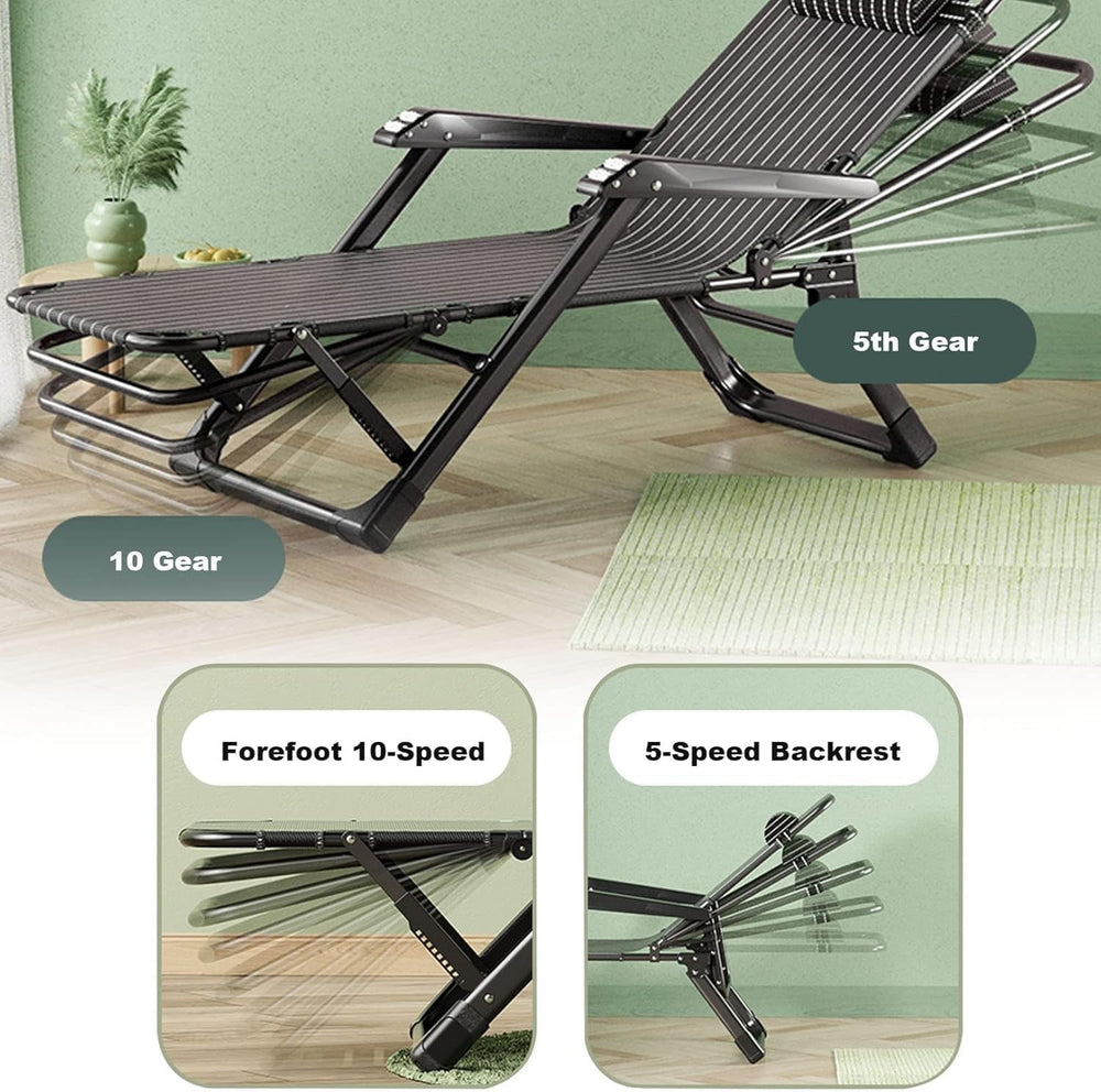 Lawn Recliner Folding Portable Chaise Lounge, Gravity Chair with Detachable L...