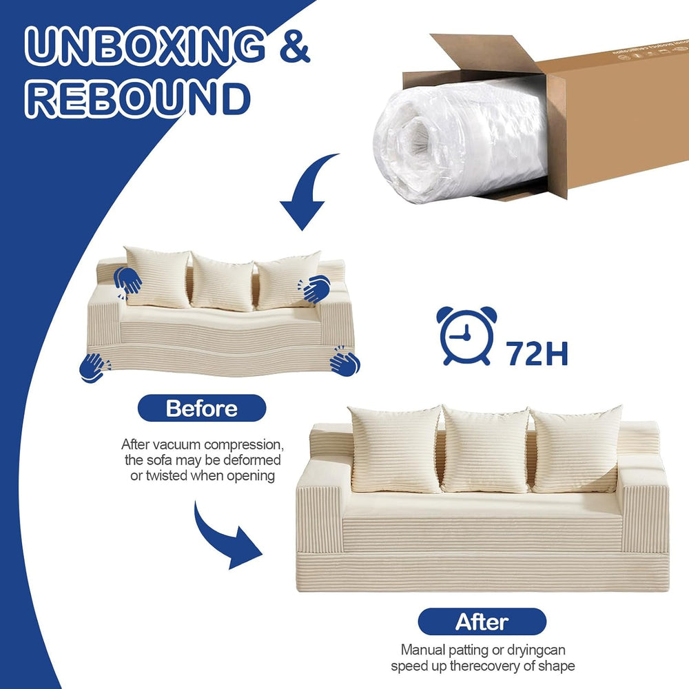2 in 1 Convertible Boneless Couch Bed, Corduroy futon Sofa Bed, Compression F...