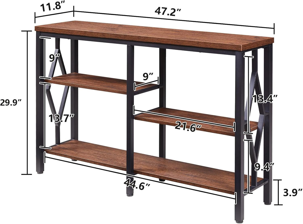 HOMBAZAAR Console Sofa Table, Rustic Entryway Table with Metal Frame and Open...