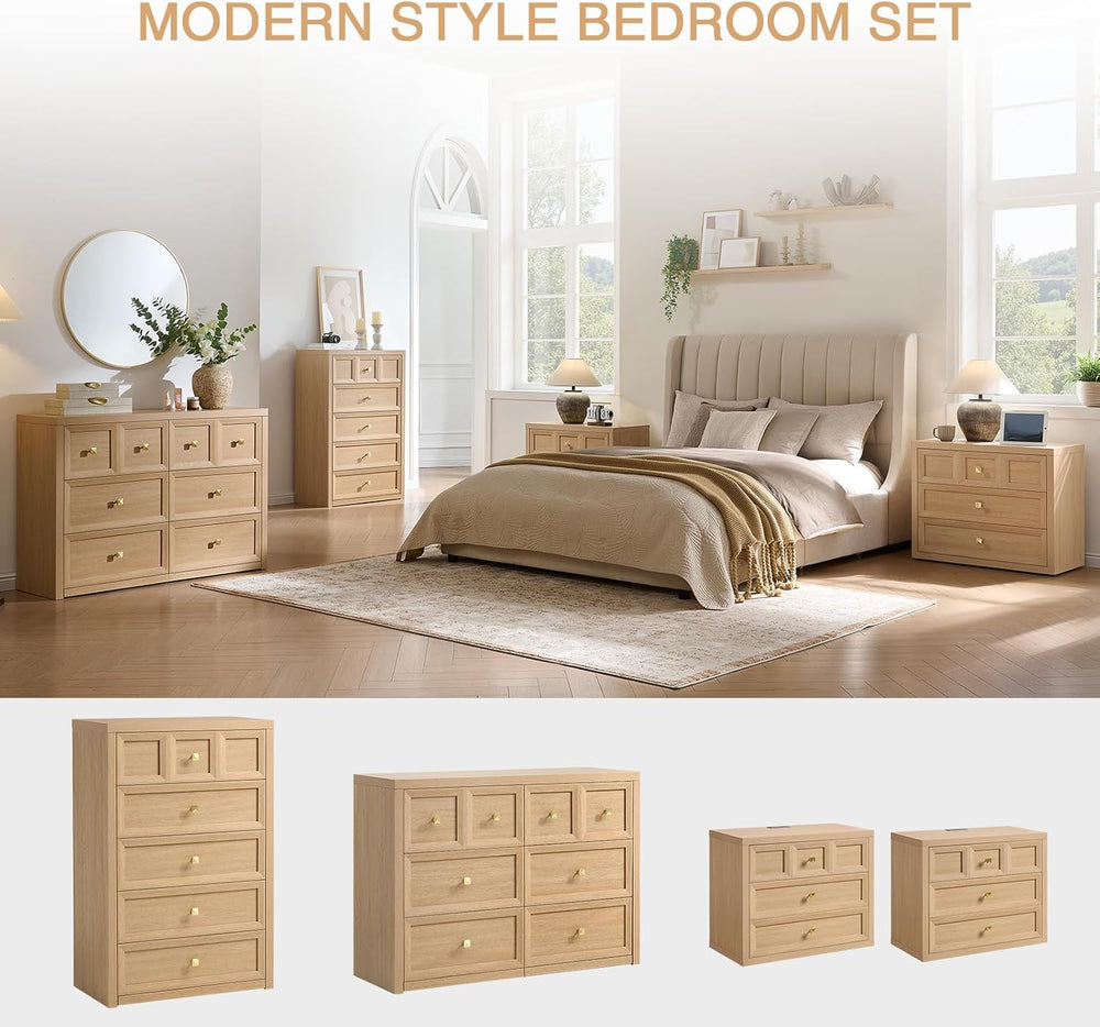 3-Piece Bedroom Set, 5 Drawer Tall Dresser and 3 Drawer King Size Nightstands...