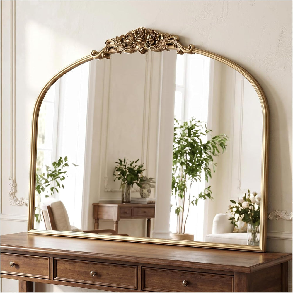 40"x30" Vintage Gold Mirror,Large Arched Baroque Wall Mirror
