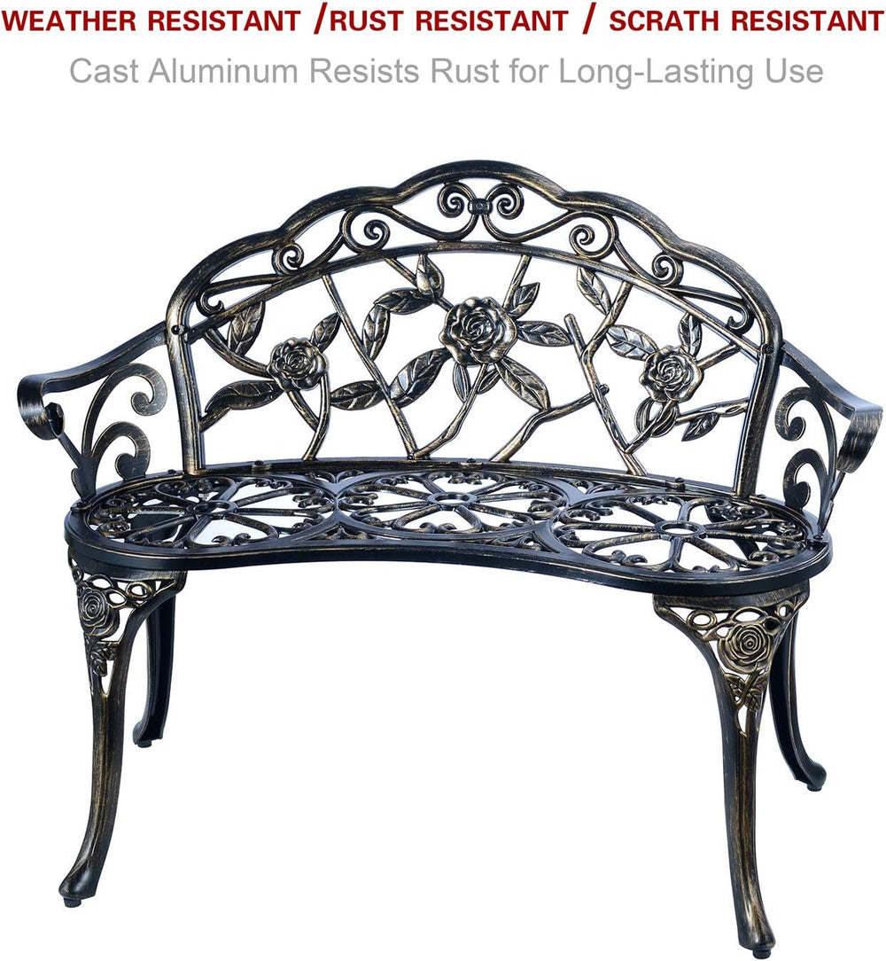 Patio Balcony Bench Double Seat, Anti-Rust Cast Aluminum Patio Garden Bench f...