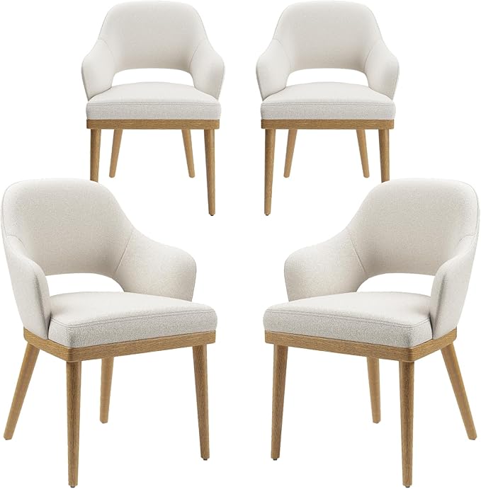 Wooden Dining Chairs Set of 4, Modern Fabric Upholstered Dining Room Chair, K...