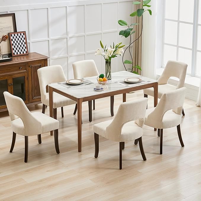 UVV Wooden Dining Chairs Set of 2, Mid Century Modern Fabric Upholstered Dini...