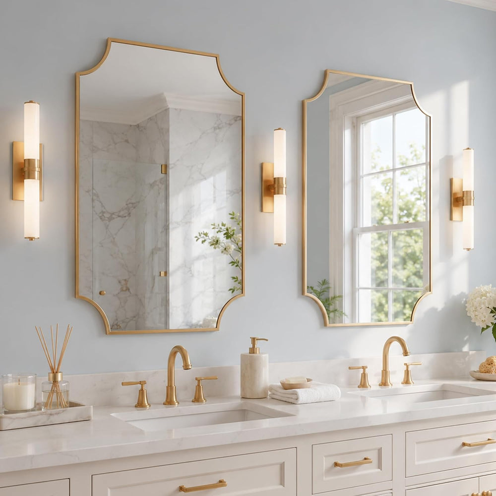 24x36 Inch Matte Gold Scalloped Rectangle Bathroom Vanity Mirror