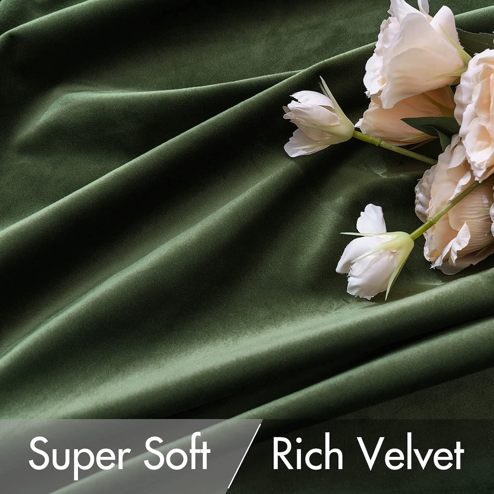 MIULEE Velvet Curtains 52x63 inches 2 Panels Olive Green Blackout Curtains