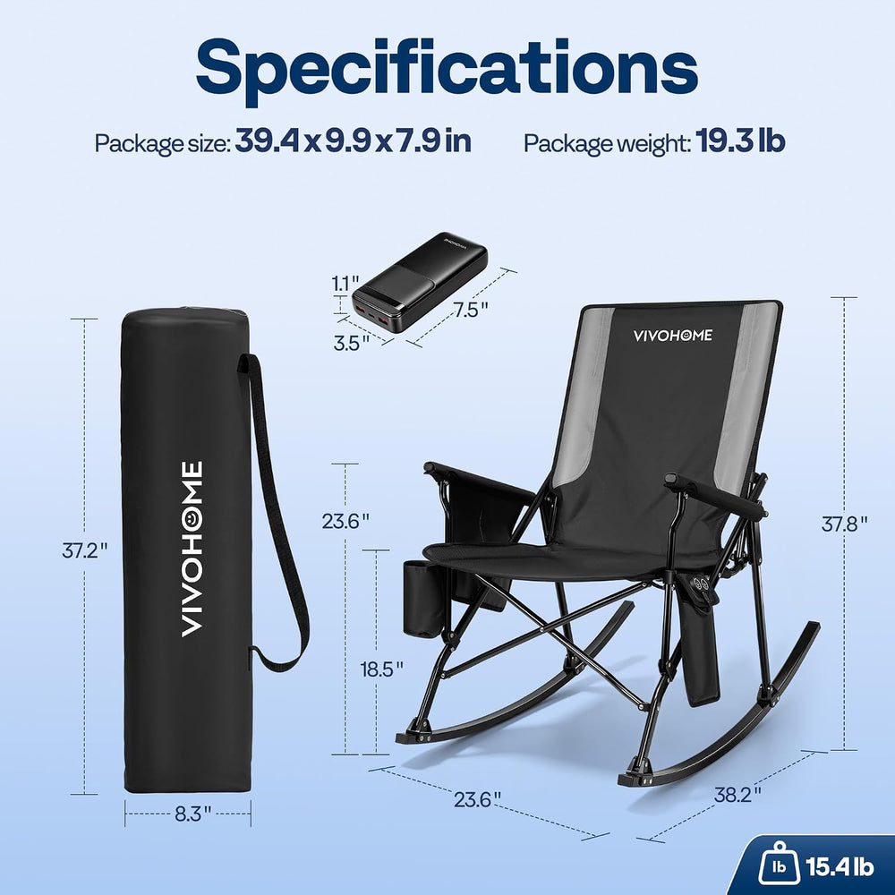 VIVOHOME Oversized Heated Rocking Camping Chair with 20000 mAh Power Bank