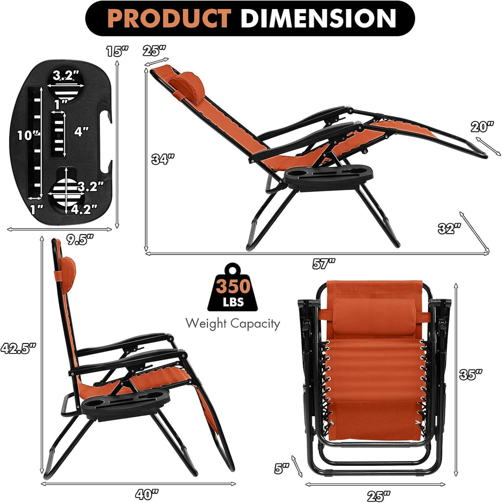 Giantex 2 PCS Zero Gravity Chair, Outdoor Chaise Lounge with Cup Holder, Pati...
