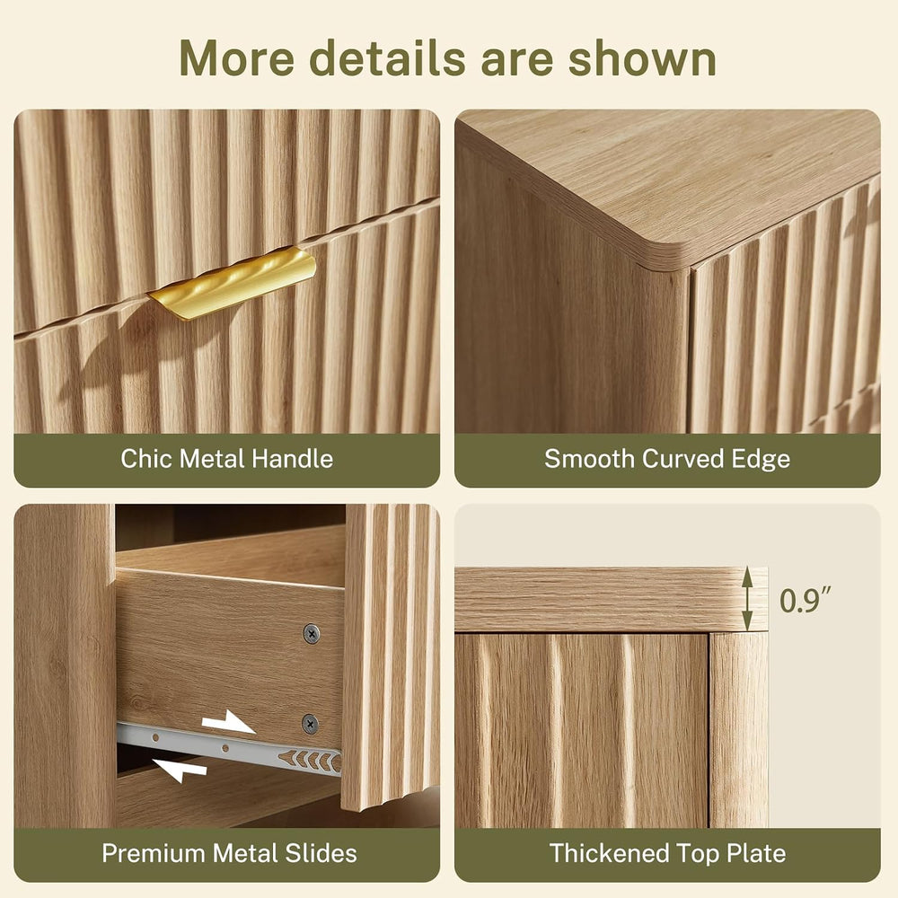 Fluted 6 Drawer Dresser for Bedroom, Wide Modern Chest of Drawers with Metal ...