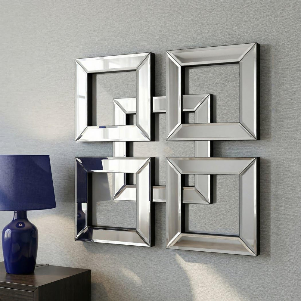 QMDECOR Silver Mirrored Wall Decor 16x16” Decorative Mirror Modern Fashion DI...