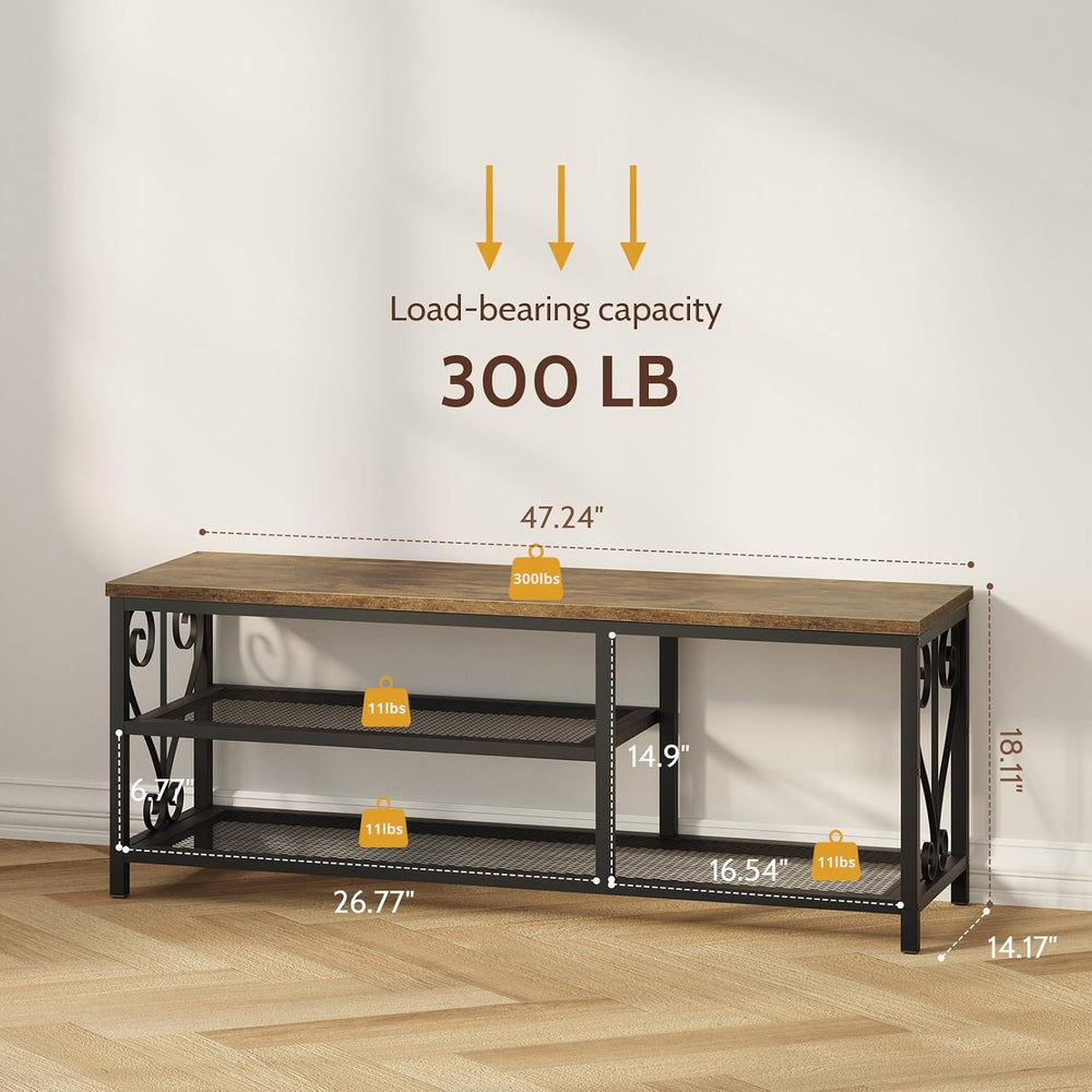 Entryway Storage Bench with Shoe Rack, 47.2" Wide Hallway Bench with Sea...