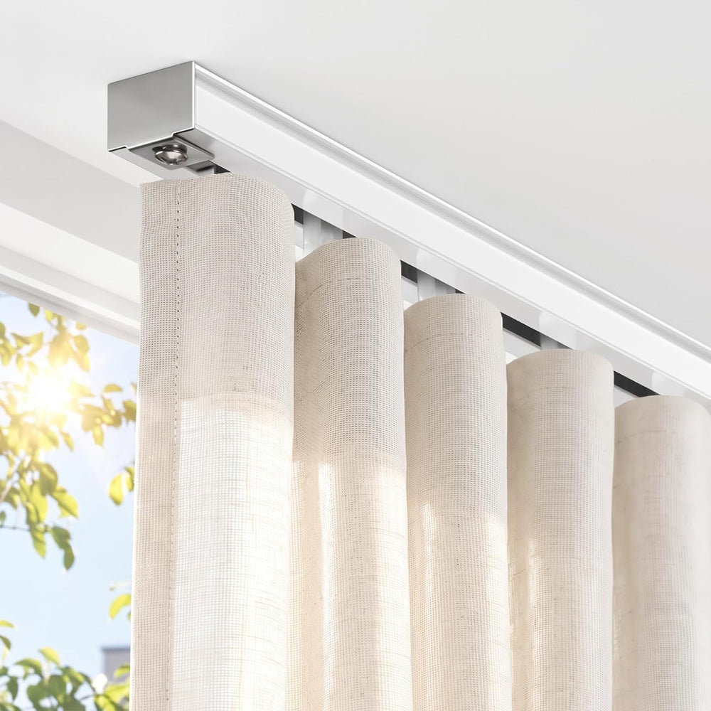 TEAKMAMA Aluminum Ceiling Curtain Track with Roller Hooks, White, 6ft-9ft