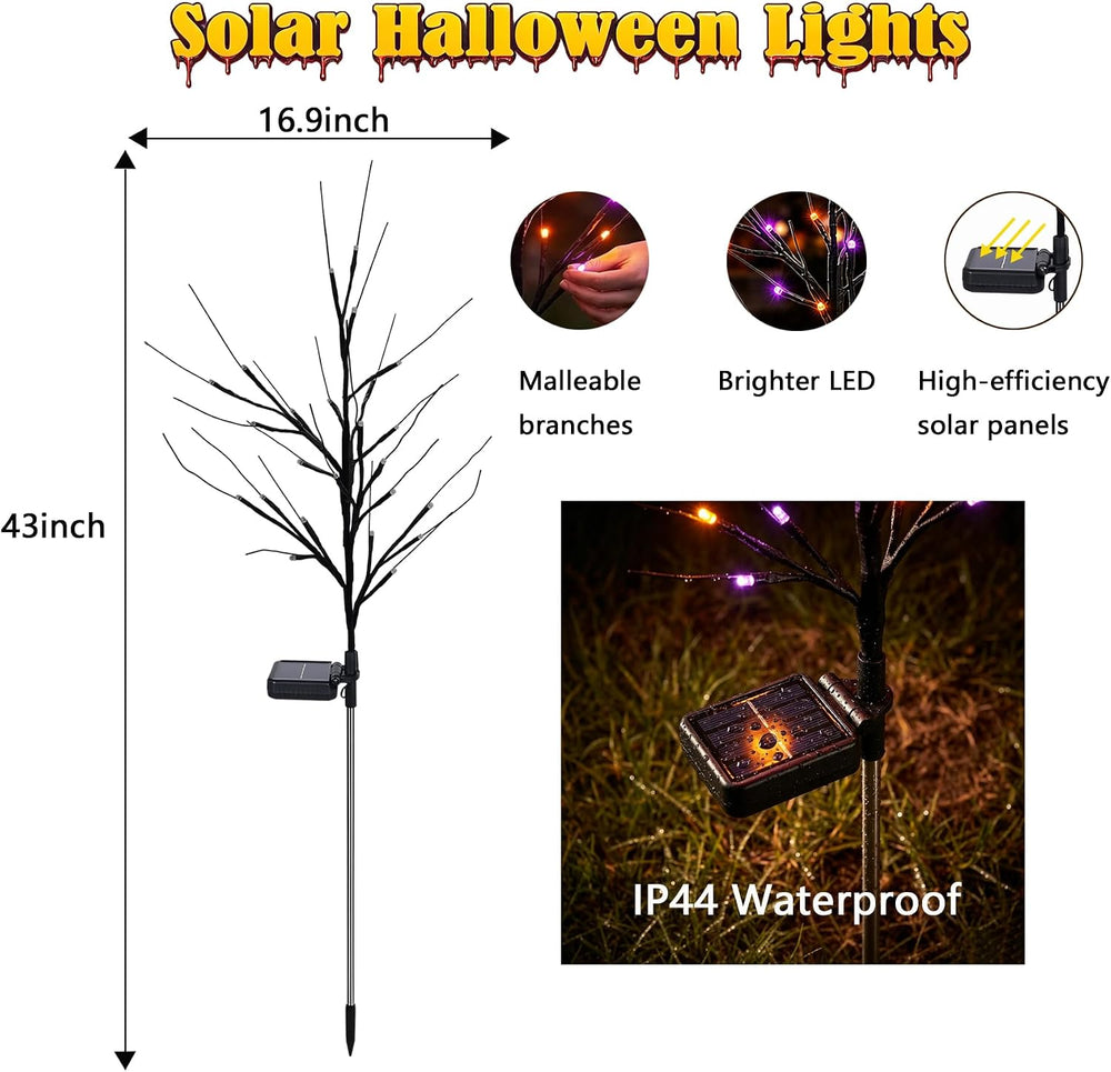 Solar Halloween Black Birch Tree Lights Orange Purple Outdoor Decor 4 Pack