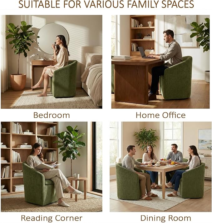Upholstered Dining Chairs with Casters, Washable Cover Modern Dining Room Cha...