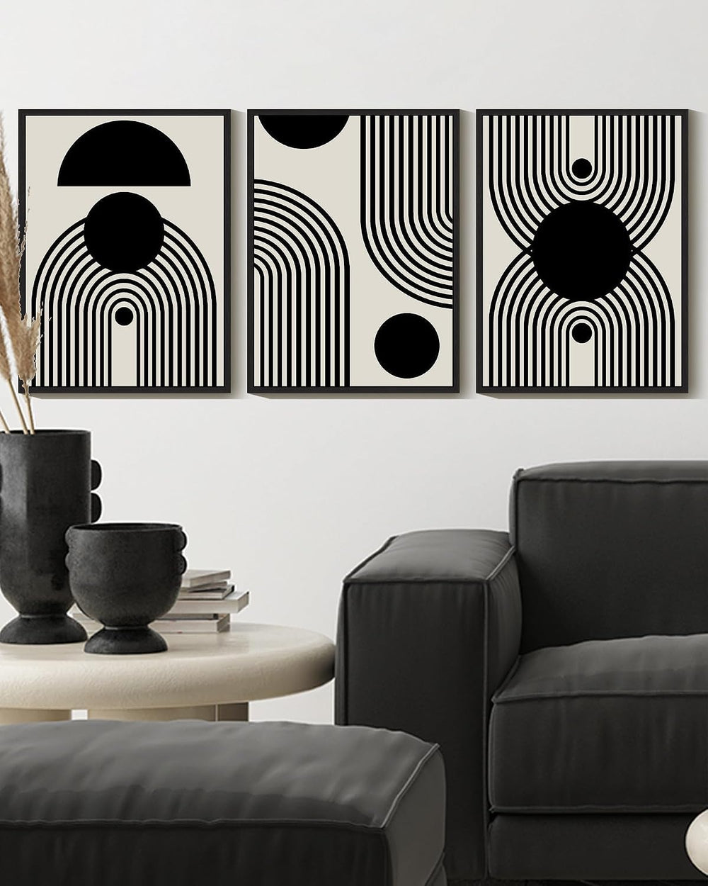 Drsoum Black and White Abstract Framed Wall Art Decor Duotone Minimal Dark Br...