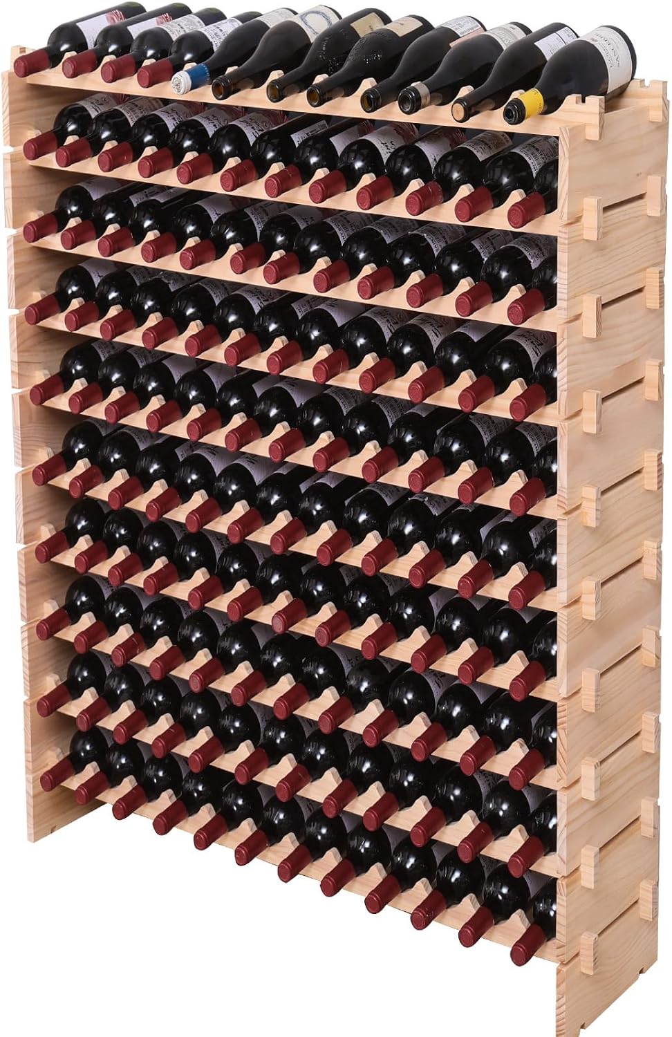 Wood Stackable Storage Modular Wine Rack Cabinet 120 Bottle freestanding Floo...