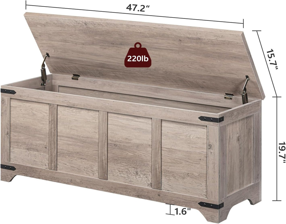 MAHANCRIS 47.2" Storage Chest Extra Large, Wooden Storage Bench with 2 S...