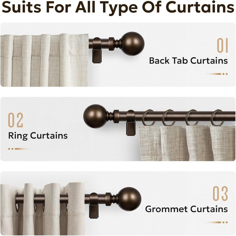 1 Inch Adjustable Curtain Rods, 32"-120", Antique Bronze